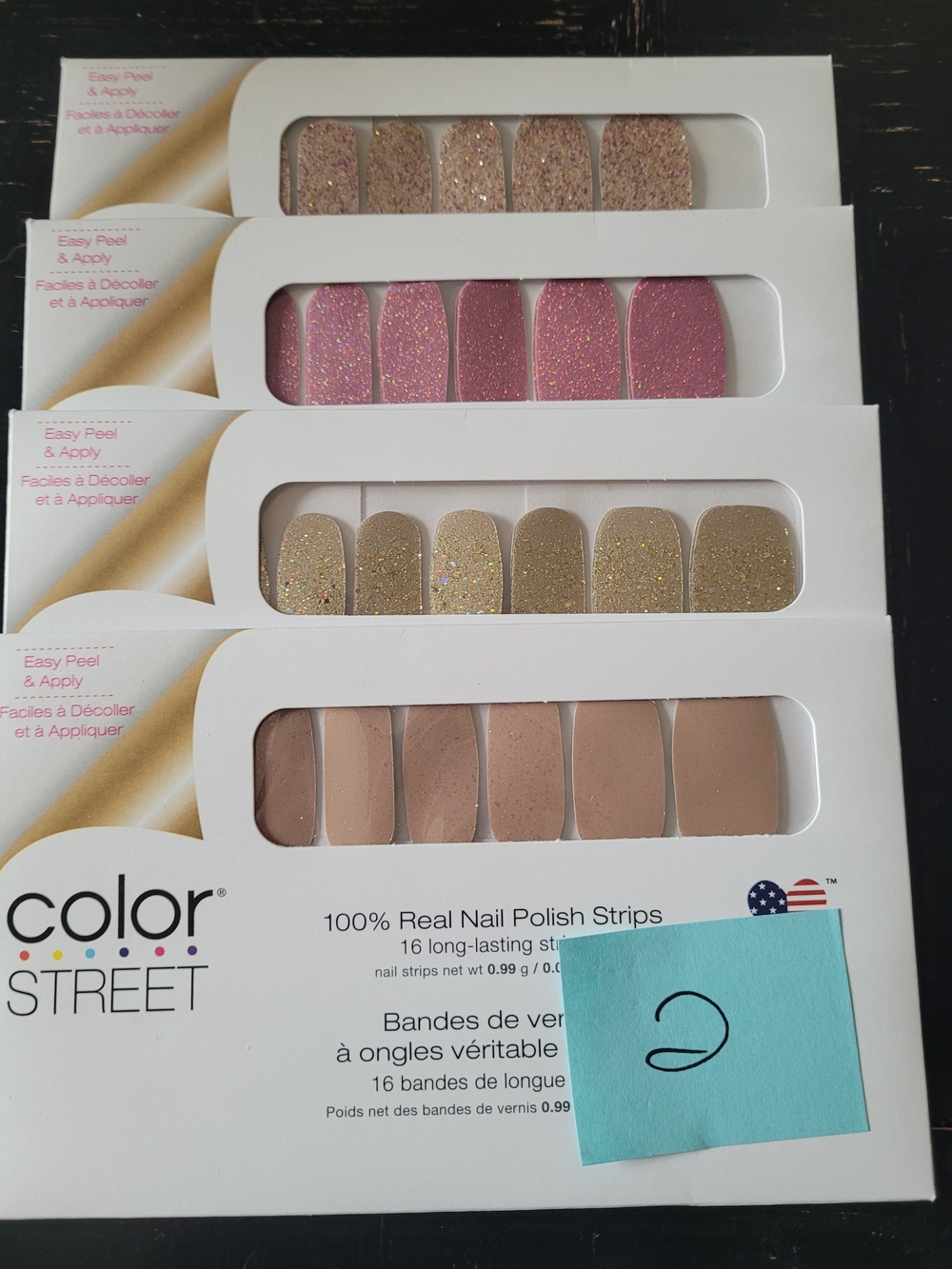 Color Street Pink, Gold & Nude Glitter Nail Strips Set